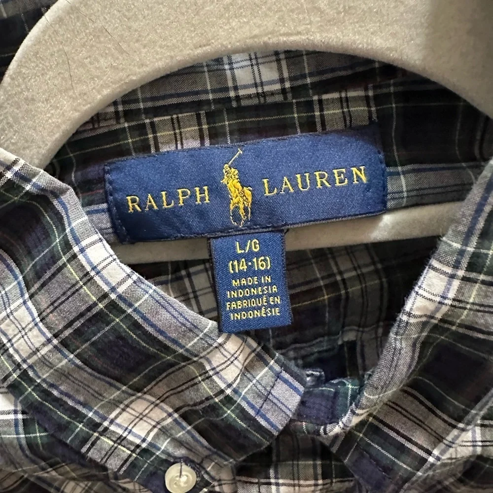 Ralph Lauren Men's Blue and Green Checkered Shirt